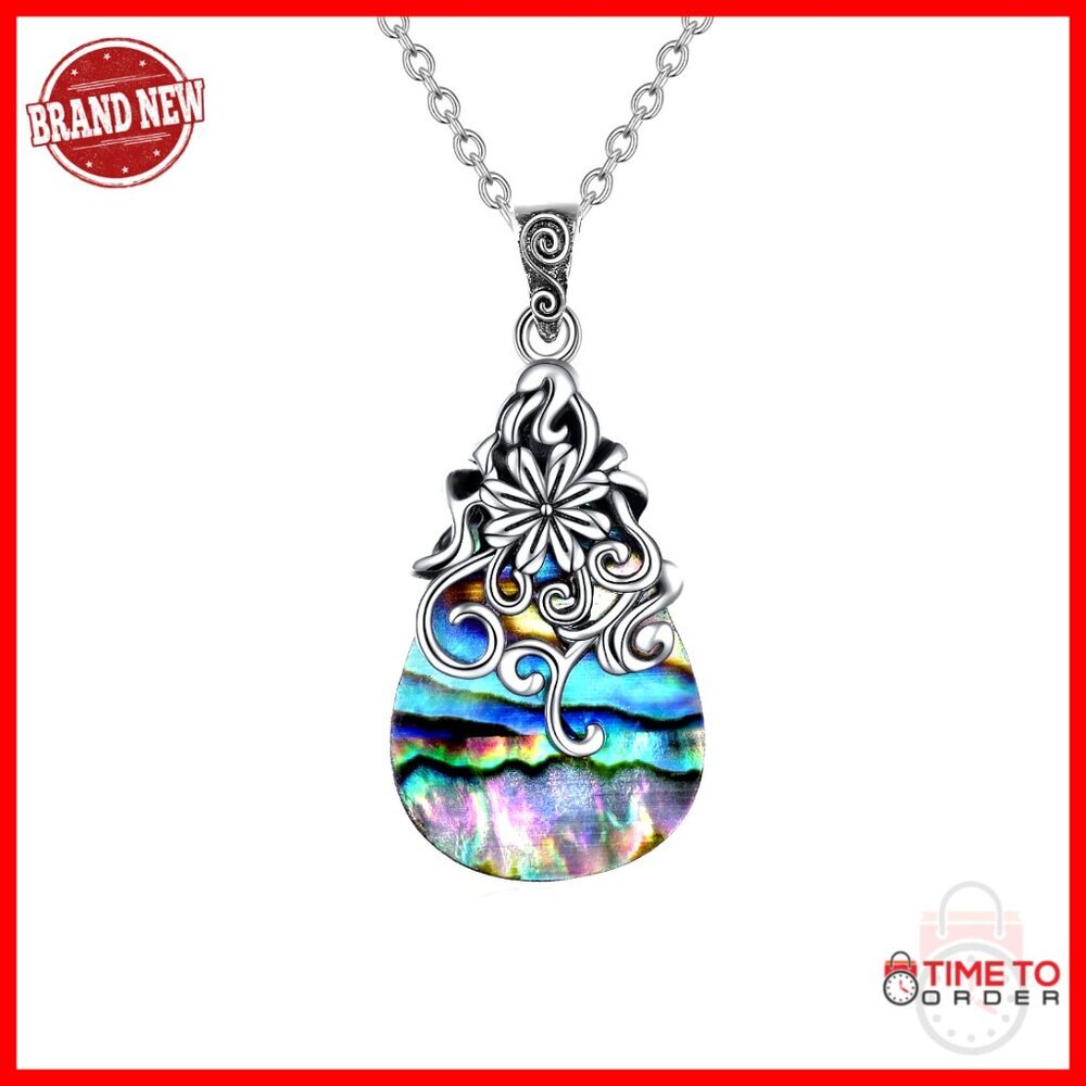 Sterling Silver Moonstone Abalone Shell Turquoise Teardrop Pendant Necklace